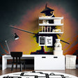 Japanese Samurai Warrior Wallpaper showcased in a modern living room with minimalist furniture