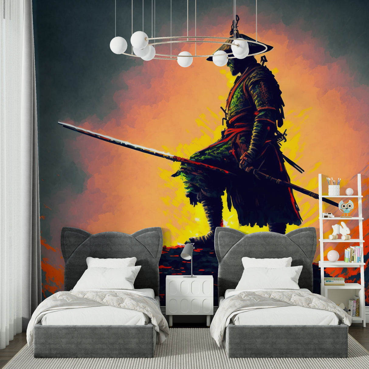 Samurai Sunset Mural adding character to a meditation room