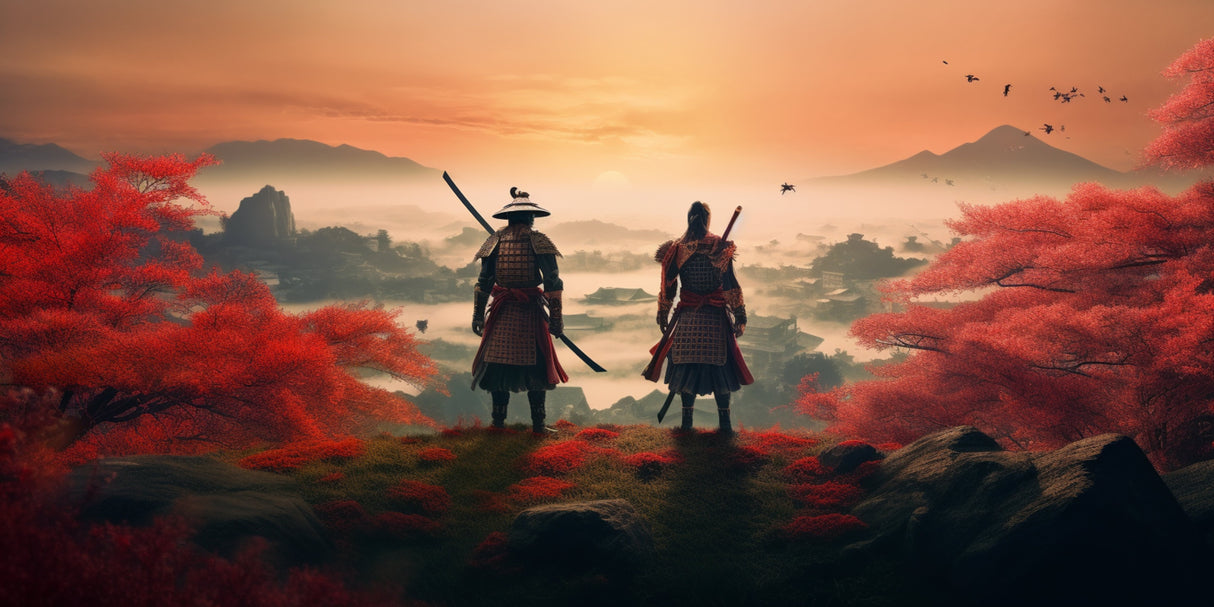 Japanese samurai warriors design file showing detailed red forest pattern
