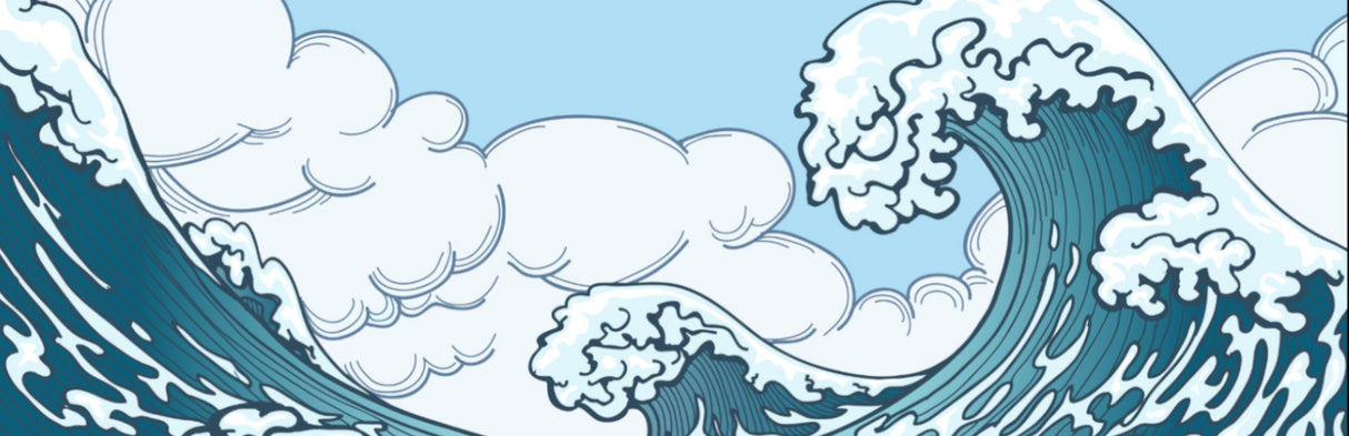 Japanese wave with clouds and cactus design file showing intricate pattern details