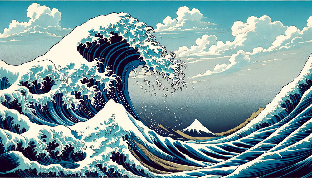 Japanese Wave design file showing intricate wave pattern and Mount Fuji silhouette