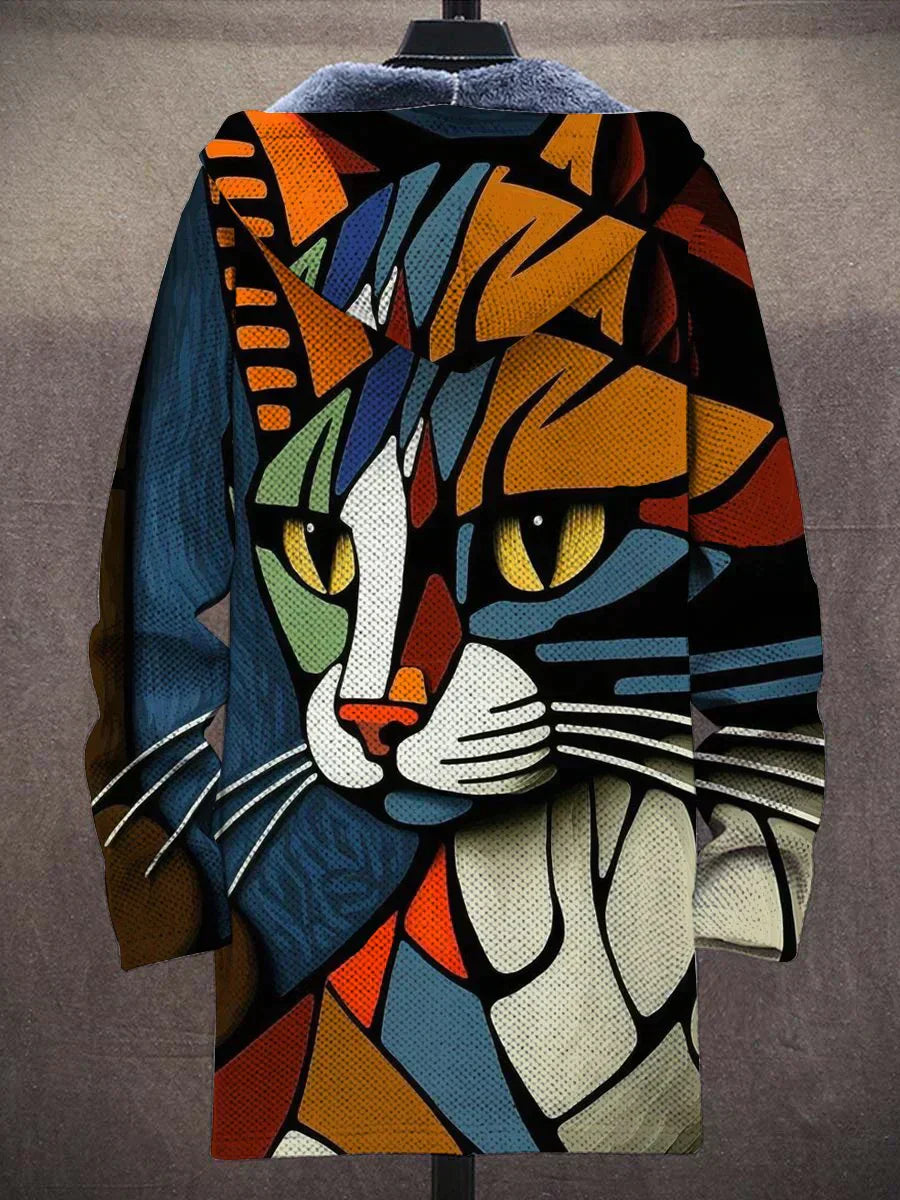 Artistic Cat Hoodie  Modern Abstract Feline Design - Detailed view