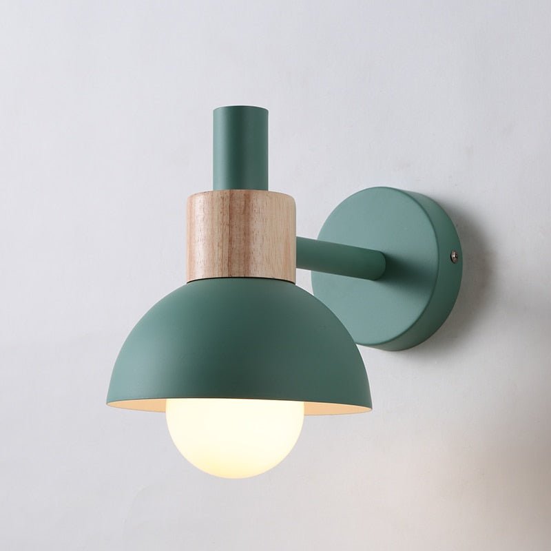 Scandinavian Wall Light Wood and Metal Dome Design - Detailed view