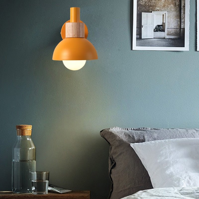 Scandinavian Wall Light Wood and Metal Dome Design - Product example