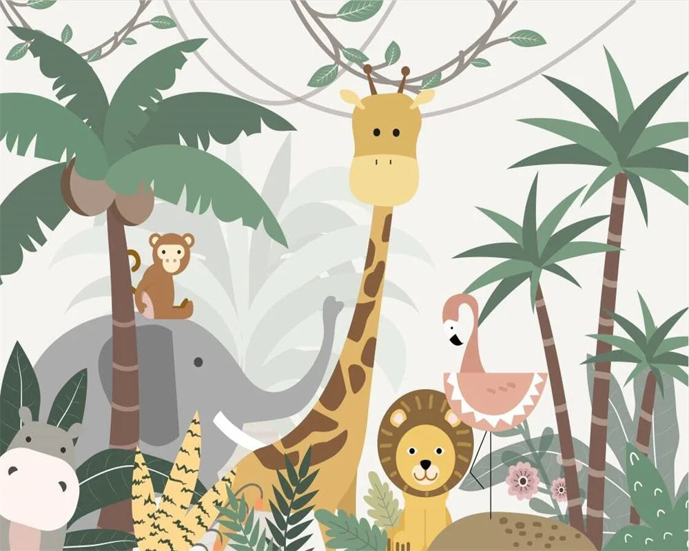 Jungle Animals design file showing full pattern with cartoon safari characters and foliage