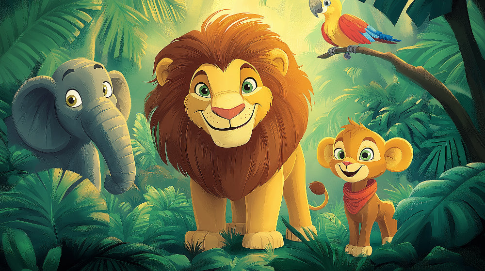 Safari Animals design file showing detailed cartoon characters and tropical elements pattern