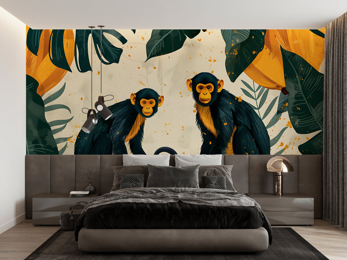 Monkey wallpaper design adding character to a modern home office