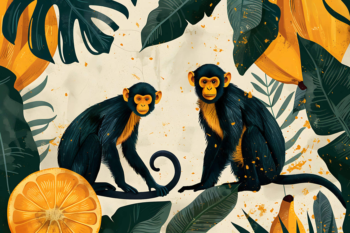 Jungle monkey wallpaper design file showing detailed tropical pattern with teal monkeys and golden accents
