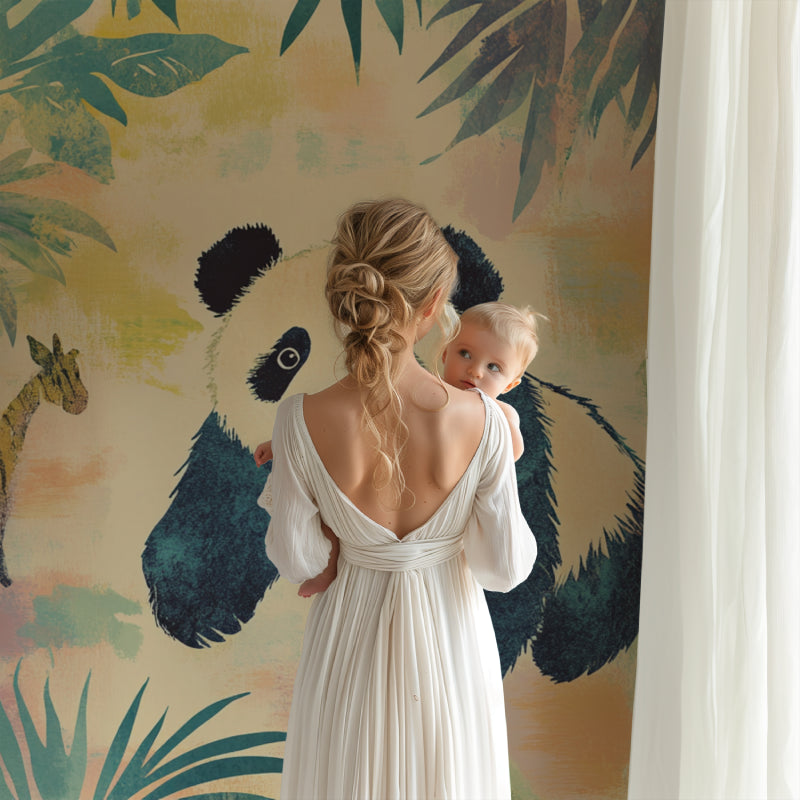 Panda wall mural bringing joy to a toddler's bedroom with minimal decor