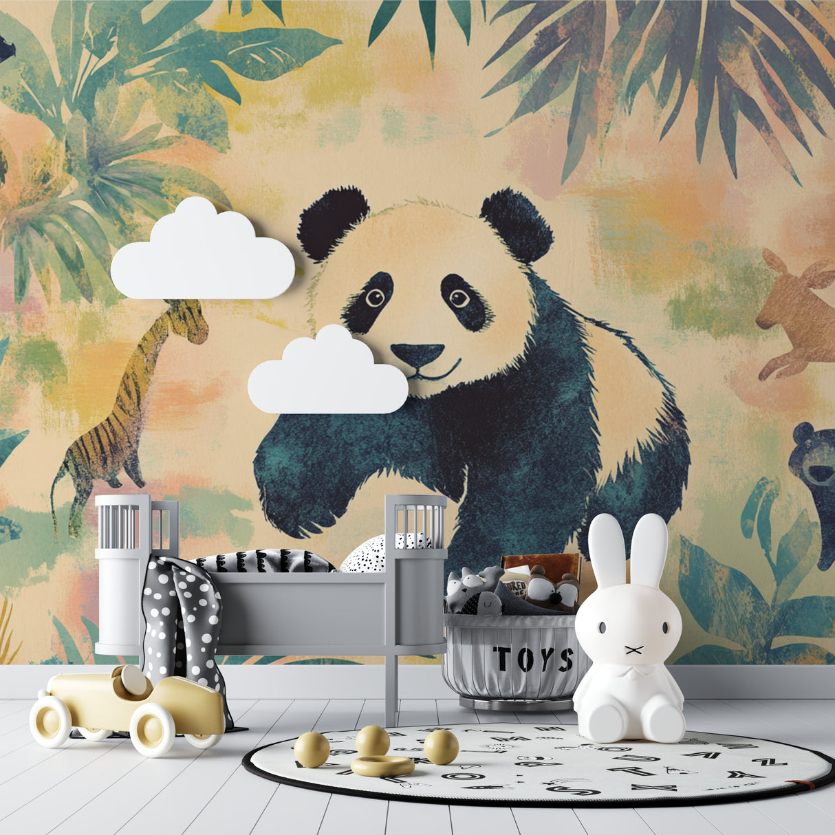 Animal wallpaper mural showcased in a modern family room setting