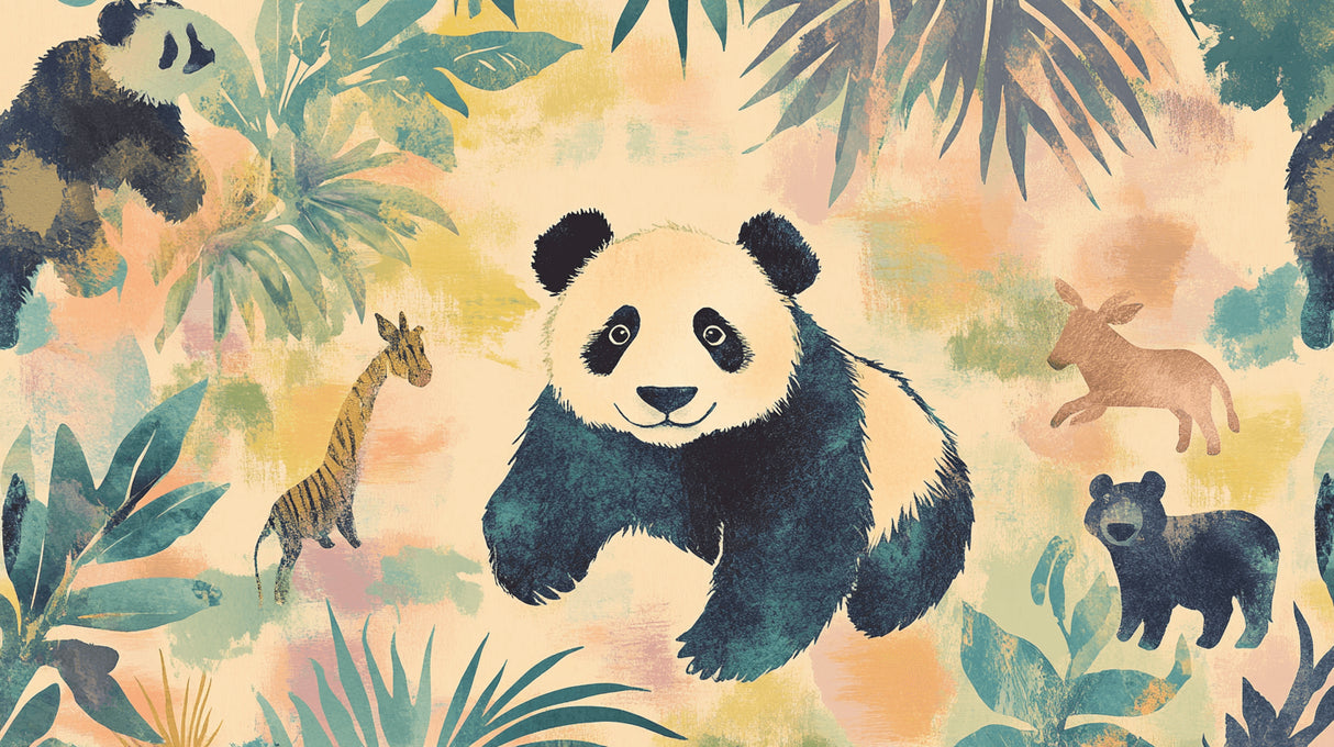 Design file of panda and safari animals watercolor pattern on white background