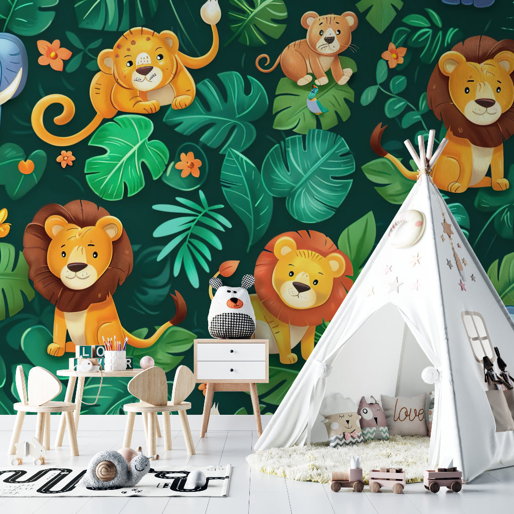Jungle Wallpaper transforming a playroom into an adventurous safari setting