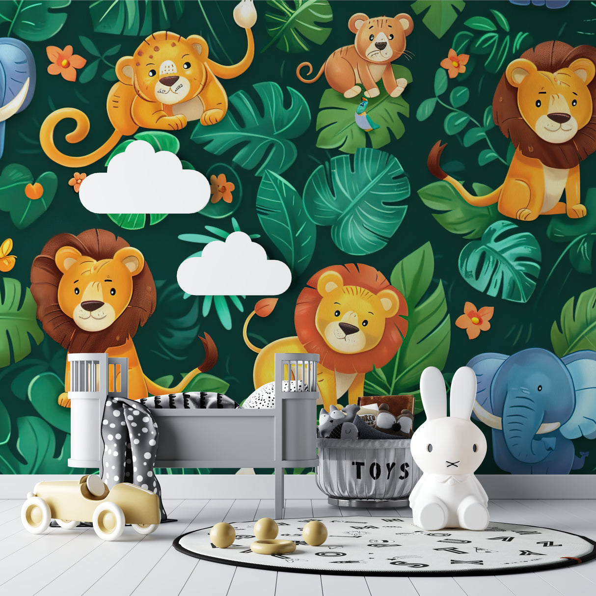 Kids Safari Mural adding warmth to a reading nook with friendly animal designs