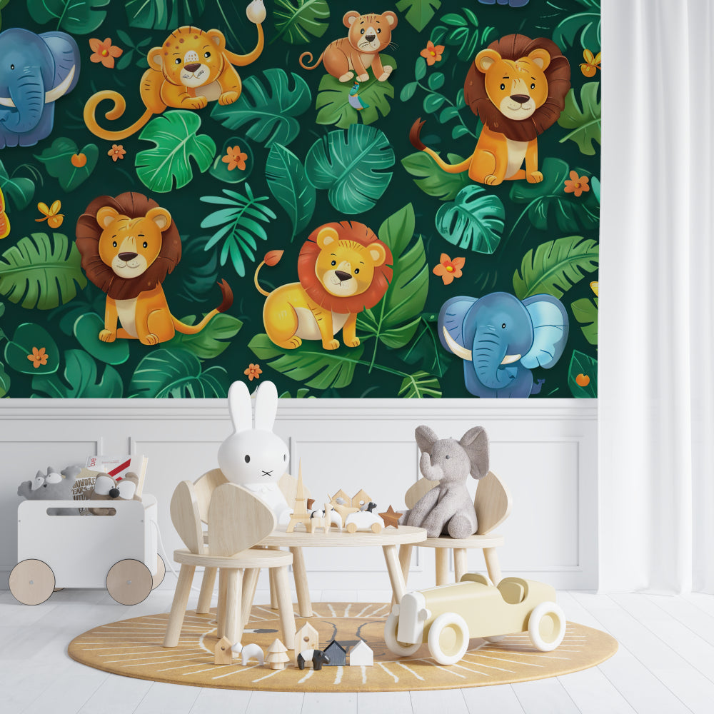 Tropical Animals Wallpaper making a statement in a modern children's bedroom