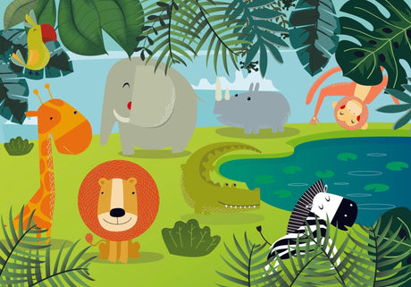Jungle Animals design file showing full pattern with playful safari characters and tropical elements