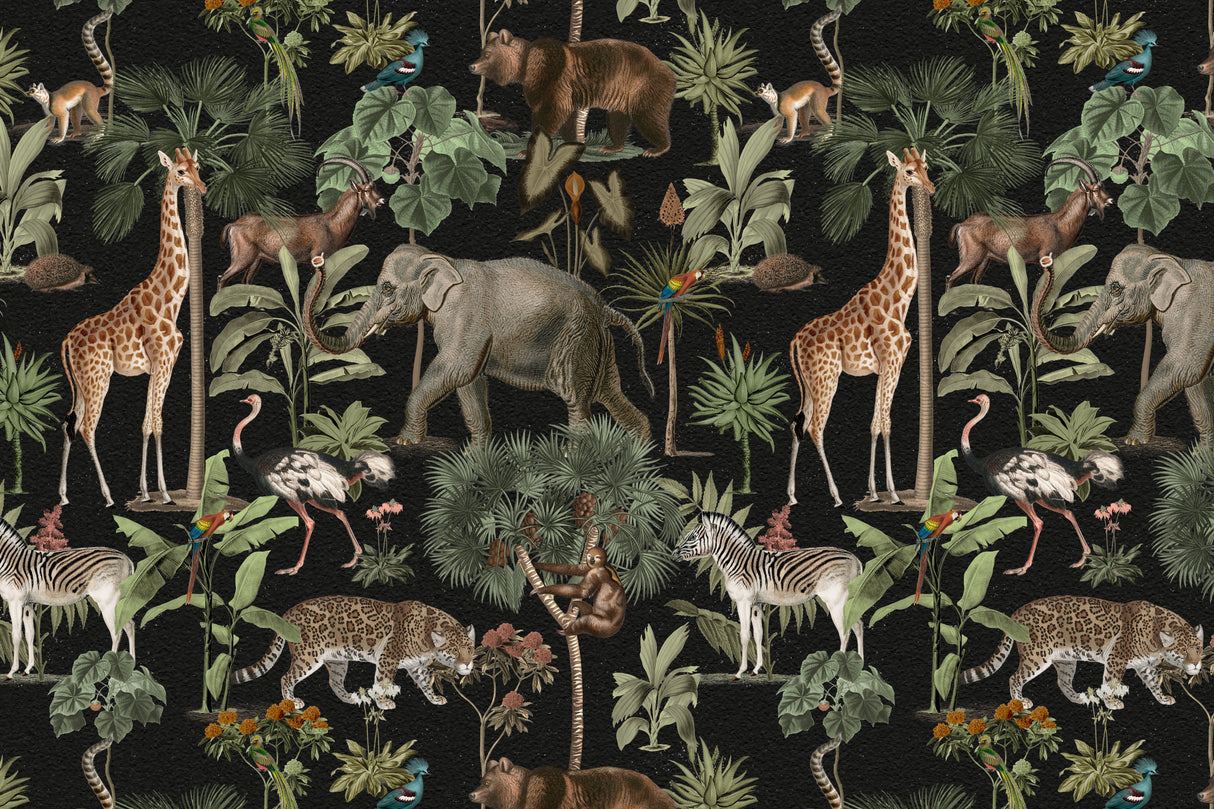 Jungle Safari Animals design file showing detailed wildlife illustration on black background