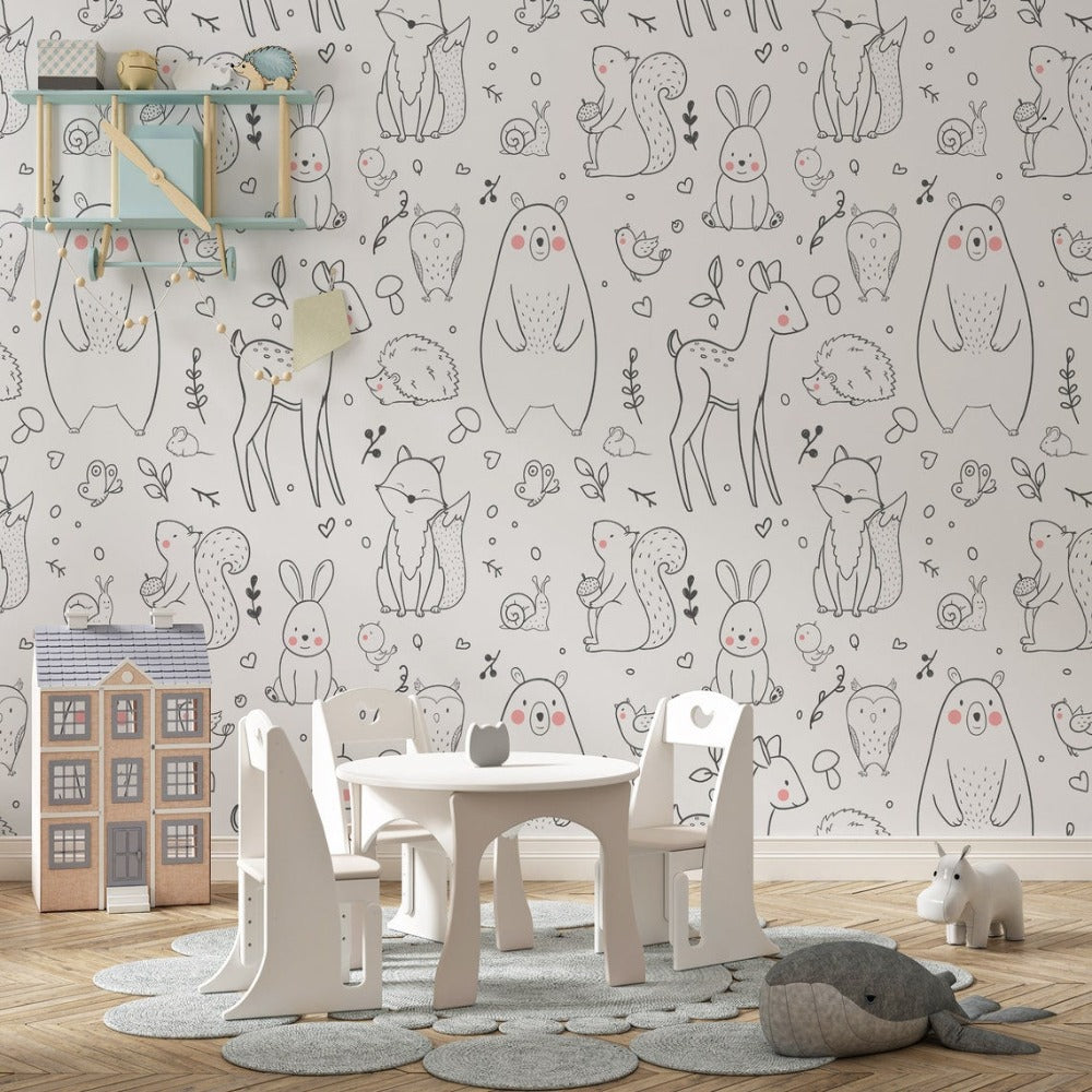 Safari Animals Wallpaper bringing wildlife charm to a cozy kids bedroom