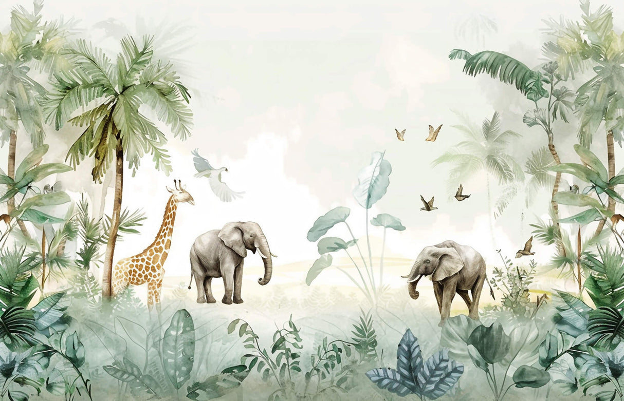 Watercolor Jungle Animals design file showing complete pattern with elephants and giraffes