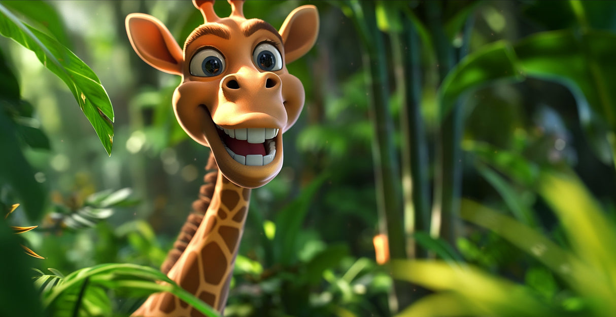 3D Giraffe Jungle Wallpaper design file showing detailed tropical pattern and character artwork