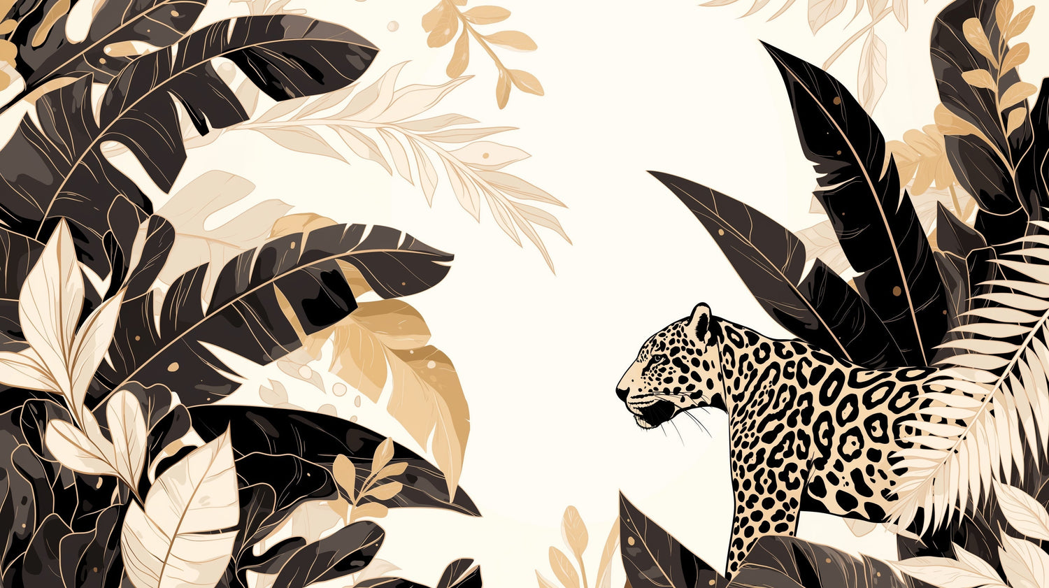 Black and Gold Leopard Wallpaper design file showing detailed jungle pattern with palm leaves