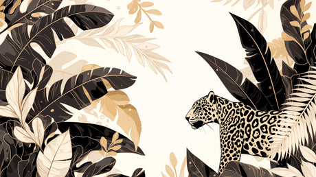 Black and Gold Leopard Wallpaper design file showing detailed jungle pattern with palm leaves