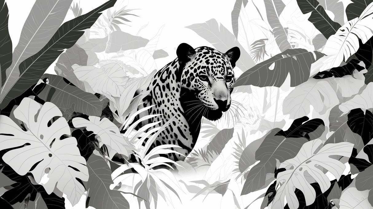 Leopard and monstera design file showing intricate black and white pattern details