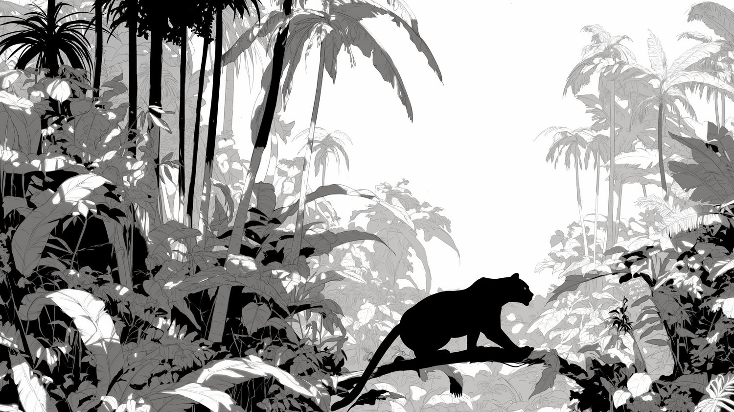 Black Panther silhouette design file showing detailed tropical forest pattern in monochrome tones