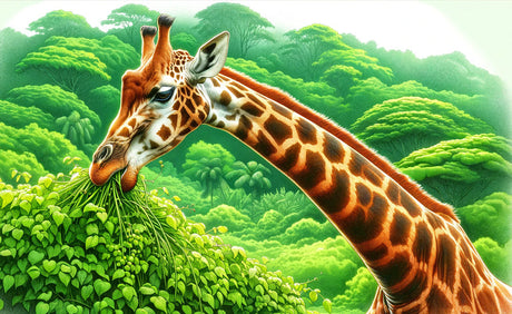 Giraffe and tropical leaves design file showing intricate pattern details and vibrant colors