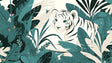 White Tiger Jungle Wallpaper creating a stunning focal point in a modern living room with emerald green accents