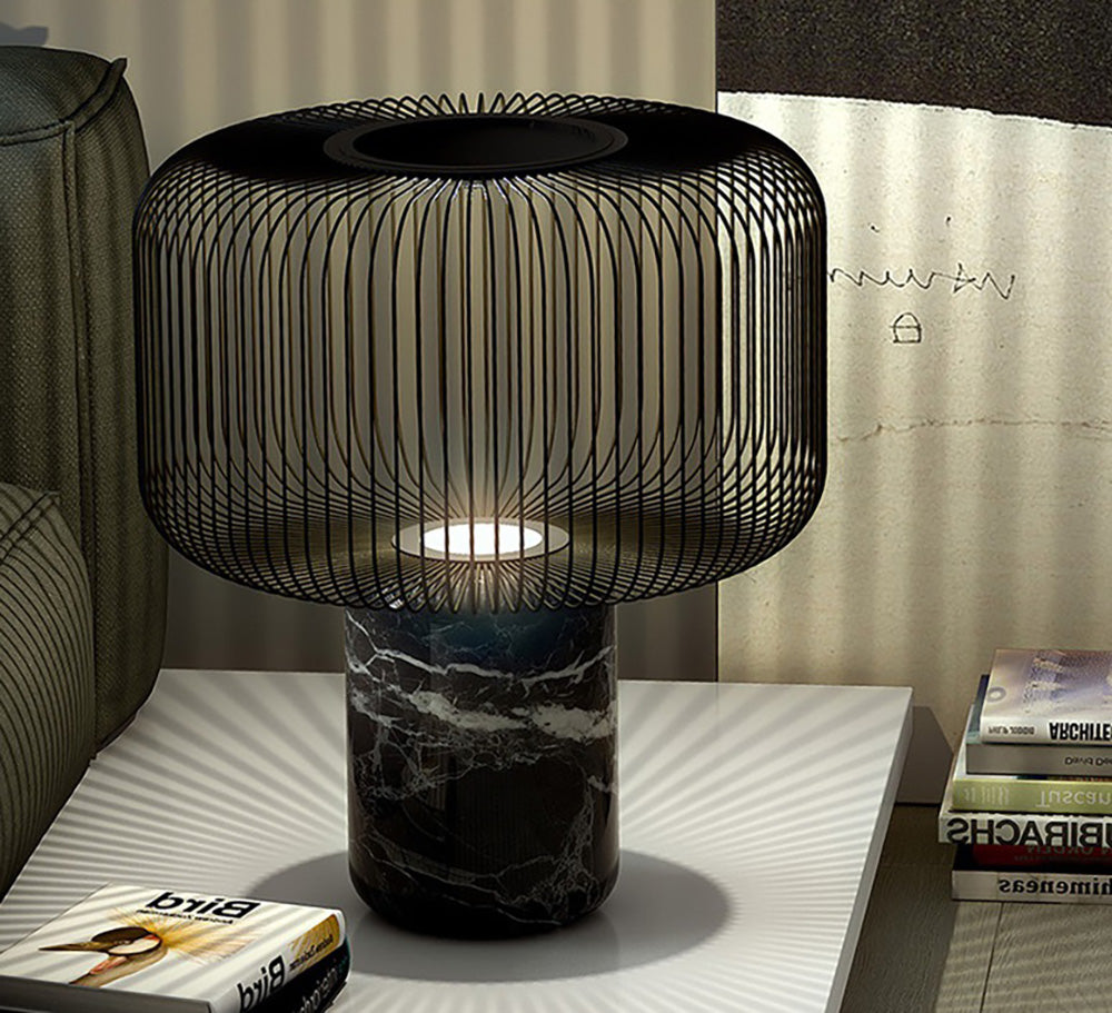 Modern Table Lamp Black Marble Base with Wire Cage Shade - Product detail 20