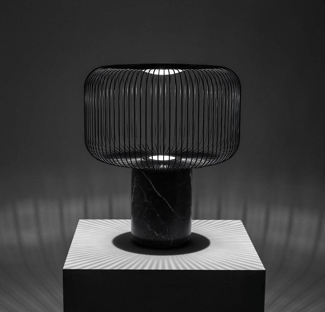 Modern Table Lamp Black Marble Base with Wire Cage Shade - Product detail 23