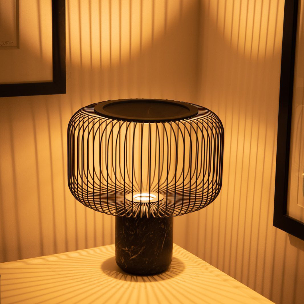 Modern Table Lamp Black Marble Base with Wire Cage Shade - Product detail 28