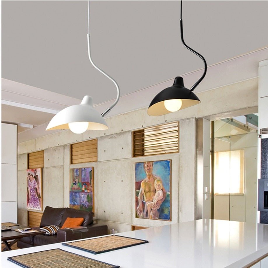 Modern Metal Pendant Light Curved Neck Black Dome Shade - Product example
