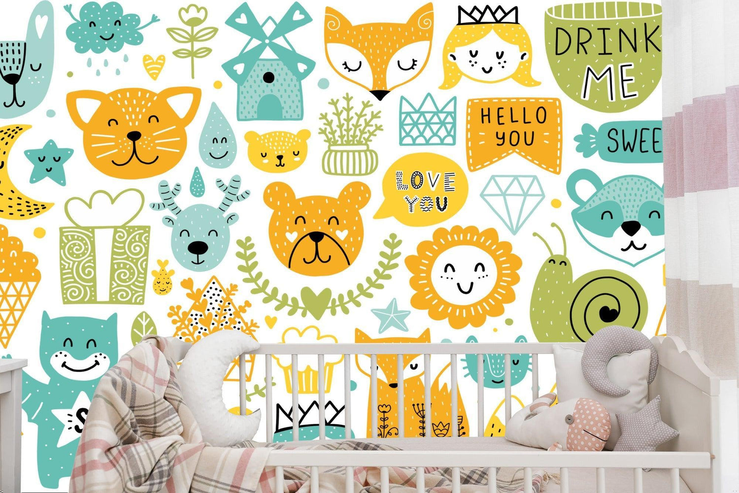 Woodland animals mural brightening up a child's playroom with natural light