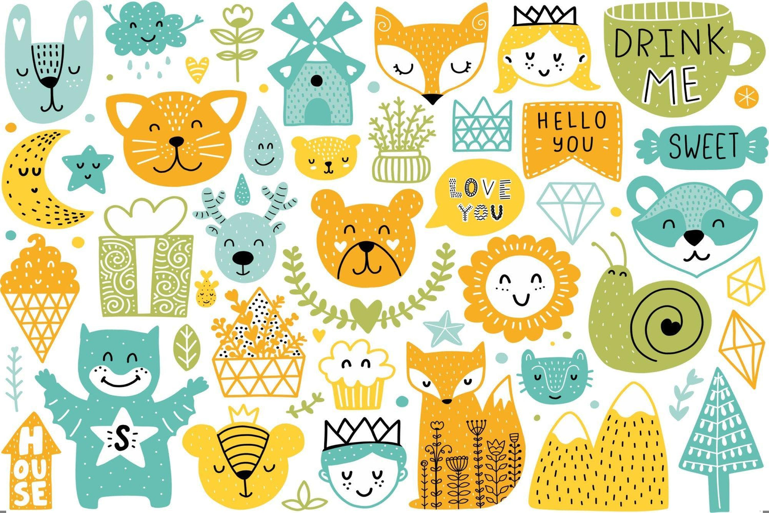 Design file of playful forest animals pattern with cheerful characters and soft colors