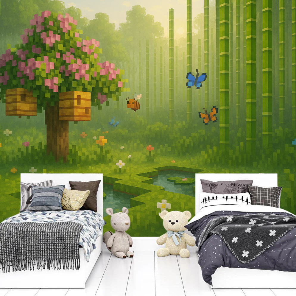 Minecraft Mural Wallpaper Enchanted Garden Paradise - Detailed wallpaper pattern view
