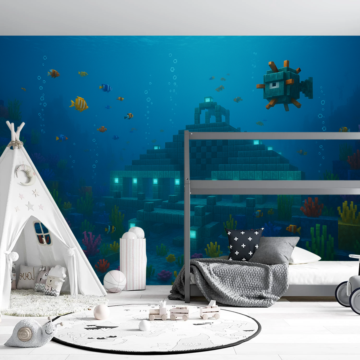 Minecraft Mural Wallpaper Underwater Temple Discovery - Wallpaper application example