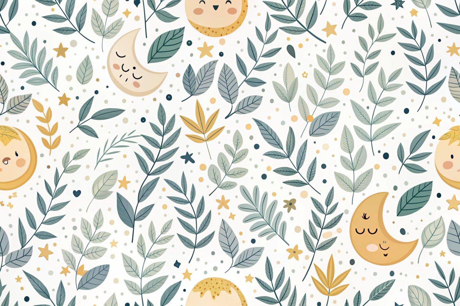 Botanical Moon and Stars Pattern design file showing intricate leaf details and celestial elements