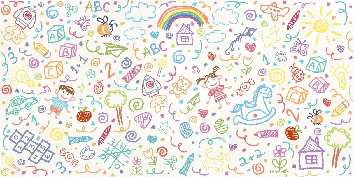 Kids Doodle Art Wallpaper design file showing playful hand-drawn elements and cheerful colors on white background