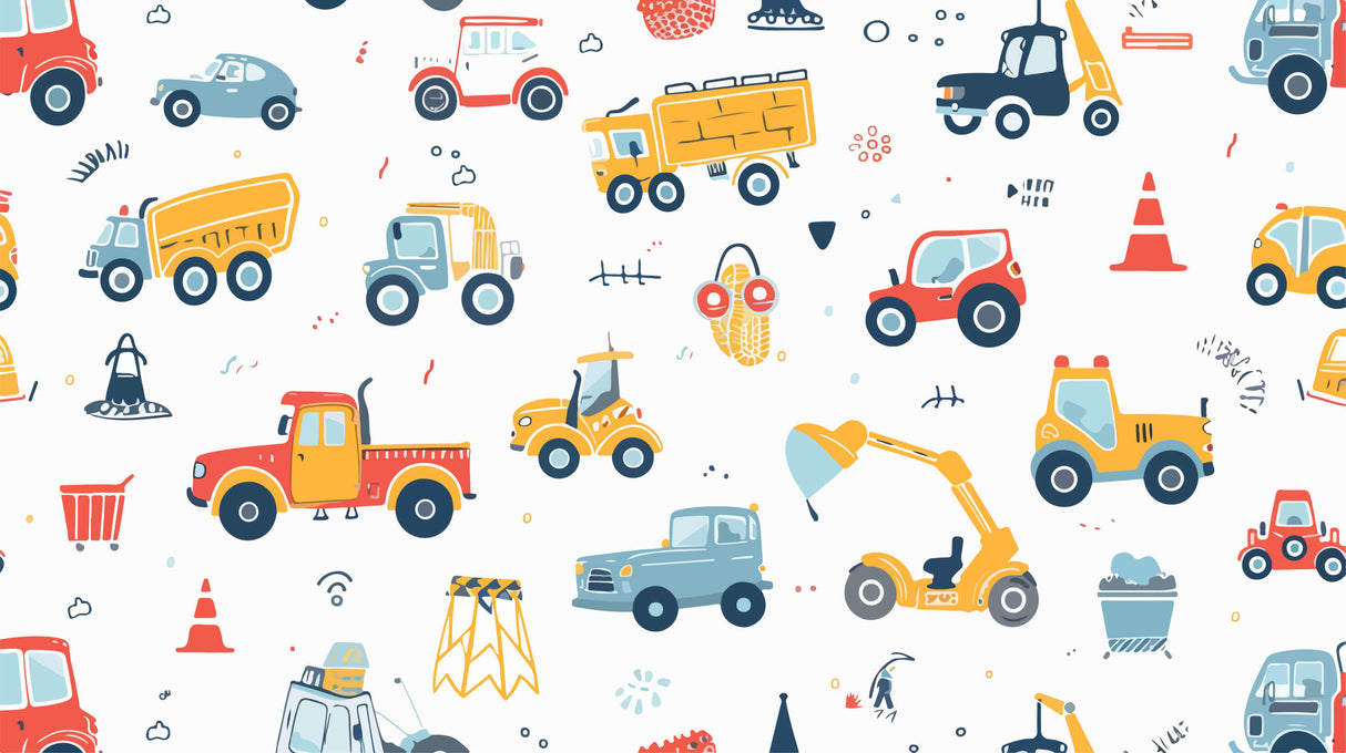 Construction vehicles wallpaper design file showing detailed pattern of trucks and machinery