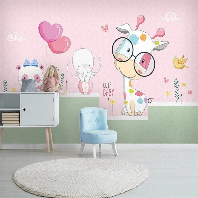 Cute animal mural wallpaper brightening up a child's playroom with natural light