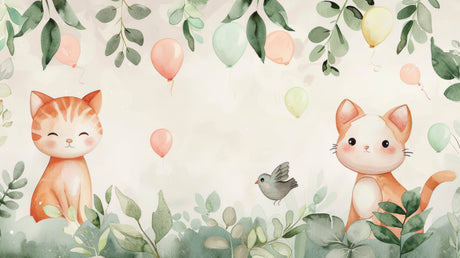Cat and Balloon Wallpaper design file showing detailed watercolor pattern