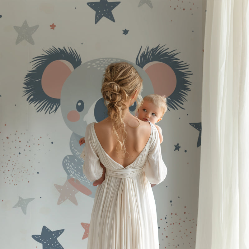 Playroom with koala wallpaper showing scale and full wall impact