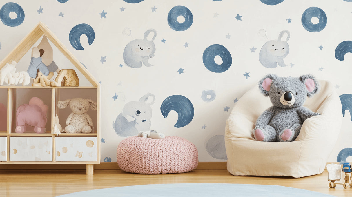 Koala and moon phases wallpaper design file showing full pattern repeat