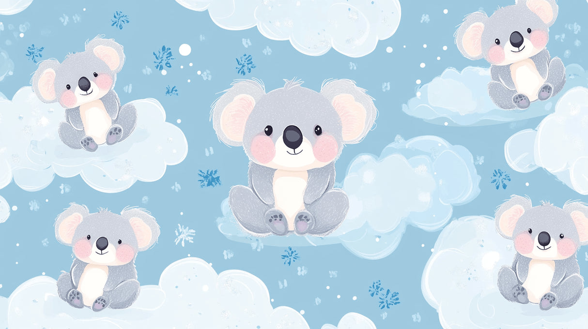 Koala and clouds design file showing detailed pattern and soft blue color palette