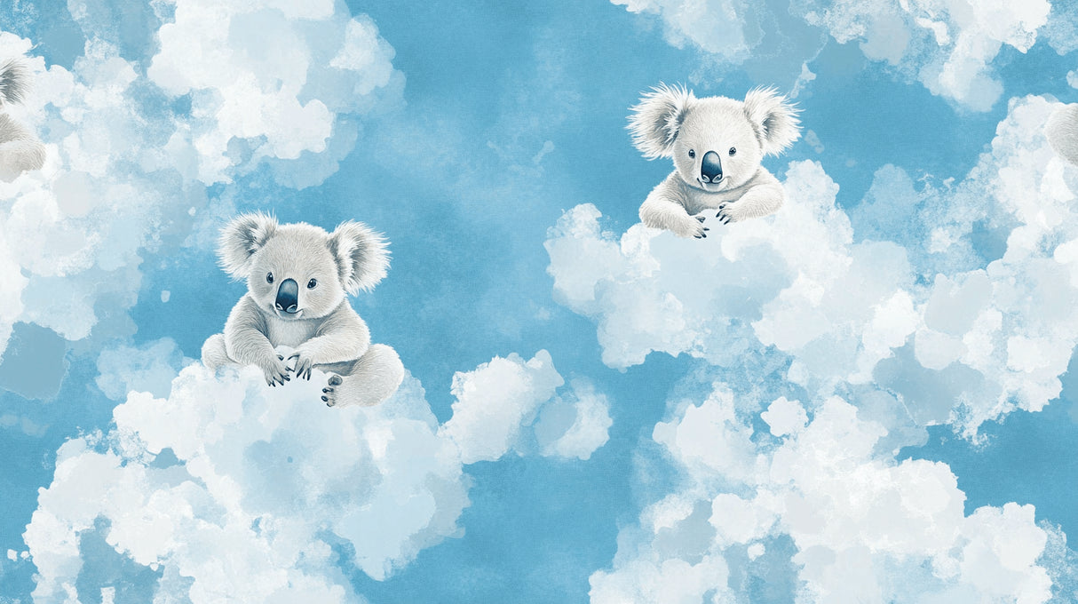 Koala cloud pattern design file showing full wallpaper layout with floating koalas and dreamy sky details