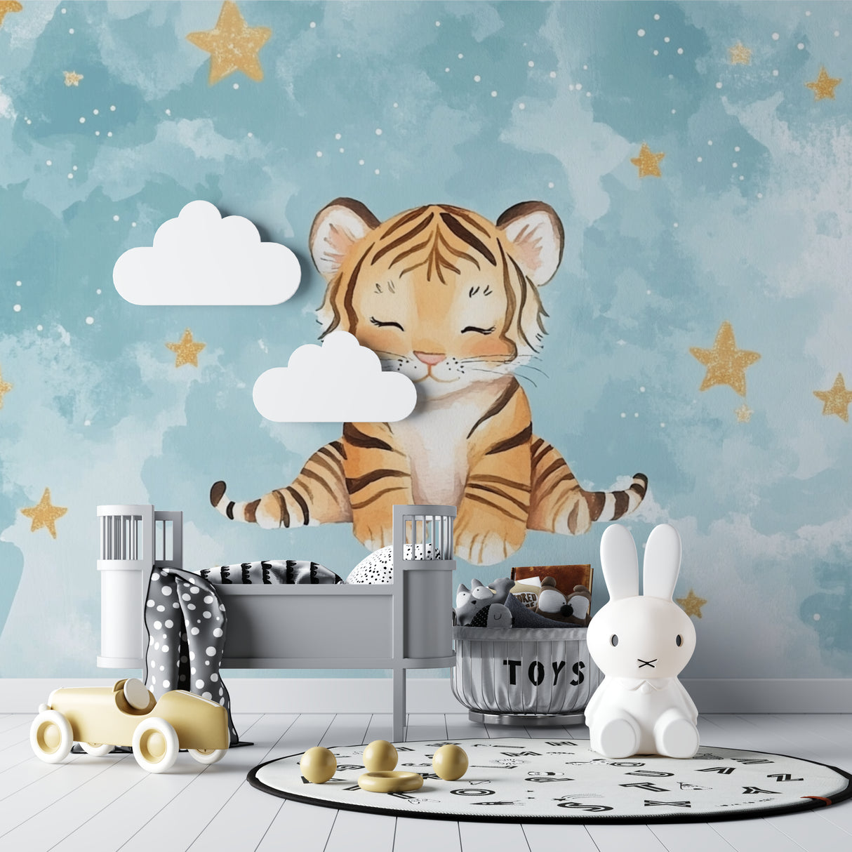 Dreamy tiger wallpaper bringing warmth to reading nook corner