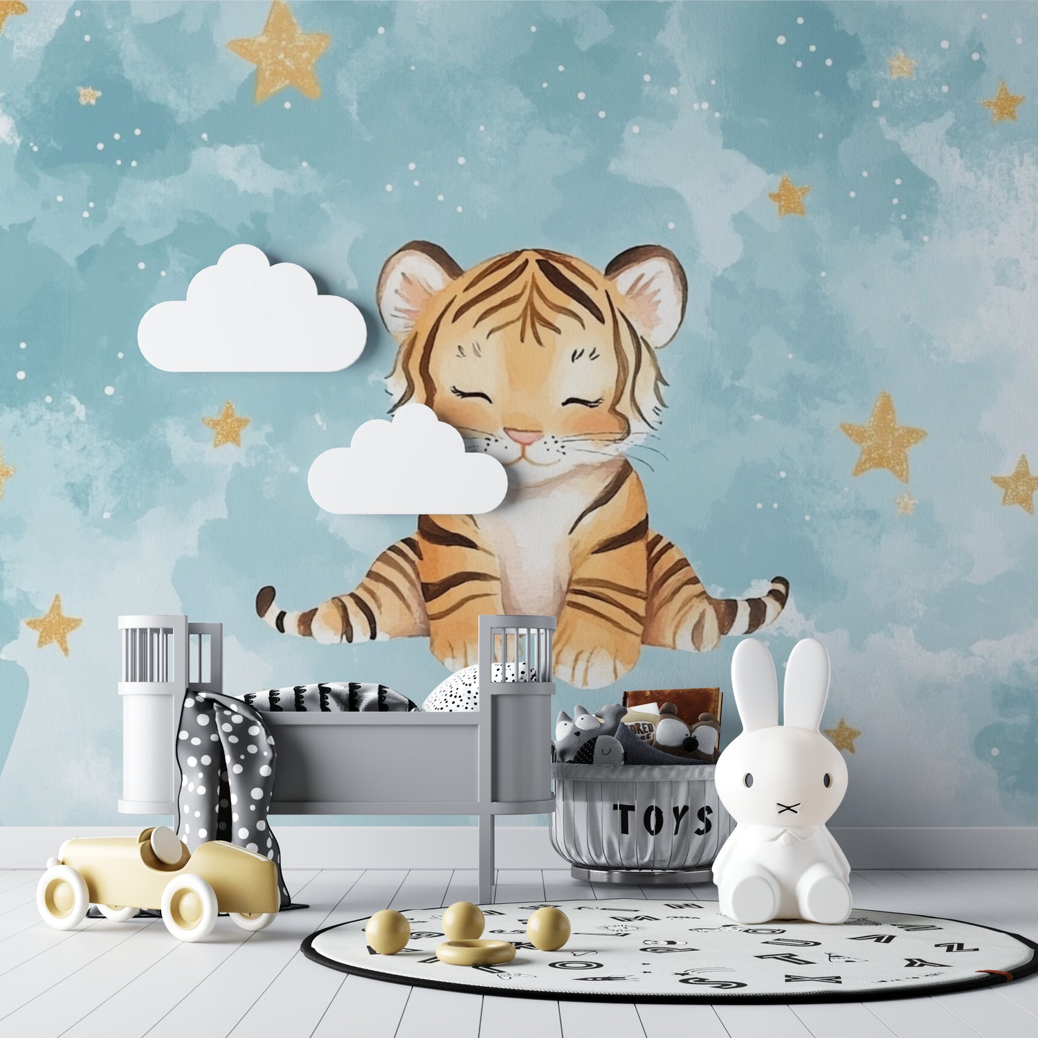 Dreamy tiger wallpaper bringing warmth to reading nook corner