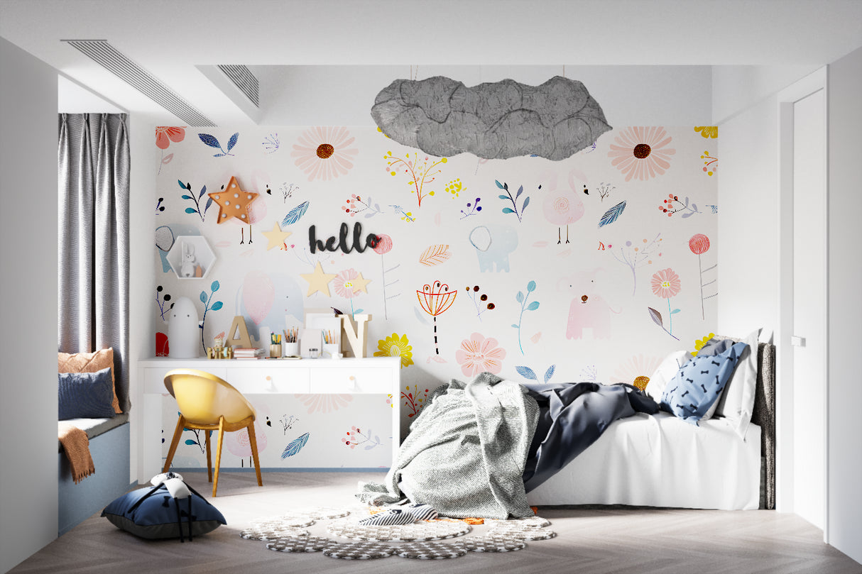 Pink flamingo wallpaper displayed in a peaceful nursery setting