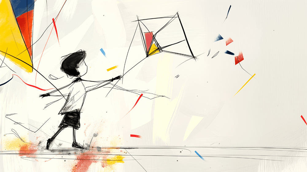 Flying Kite Sketch Art design file showing full pattern with black lines and color splashes